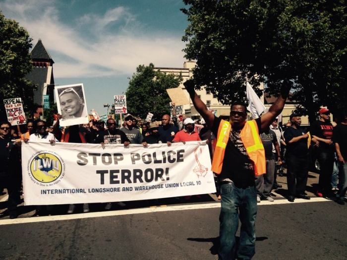 ILWU Local 10 marching against police terror on May Day 2015, Oakland, CA.