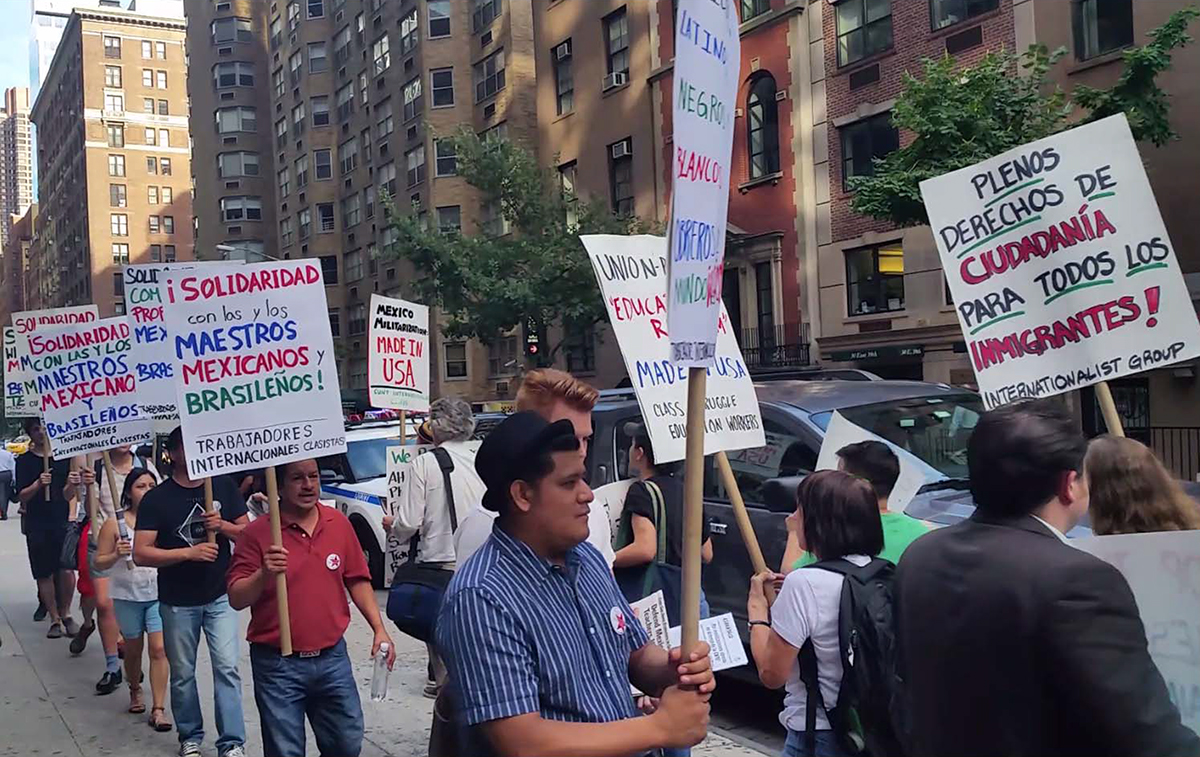 Nueva York, 17 de agosto: TIC en la manifestación en defensa del magisterio mexicano y brasileño en lucha, parte de un día de acción trinacional Brasil/México/EE.UU.