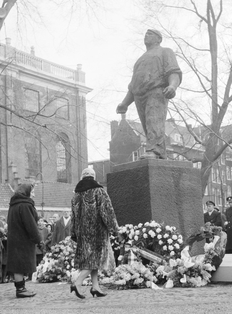 Dedication of “The Dockworker” statue in Amsterdam, commemorating the February 1941 general strike against Nazi deportations of Jews.
